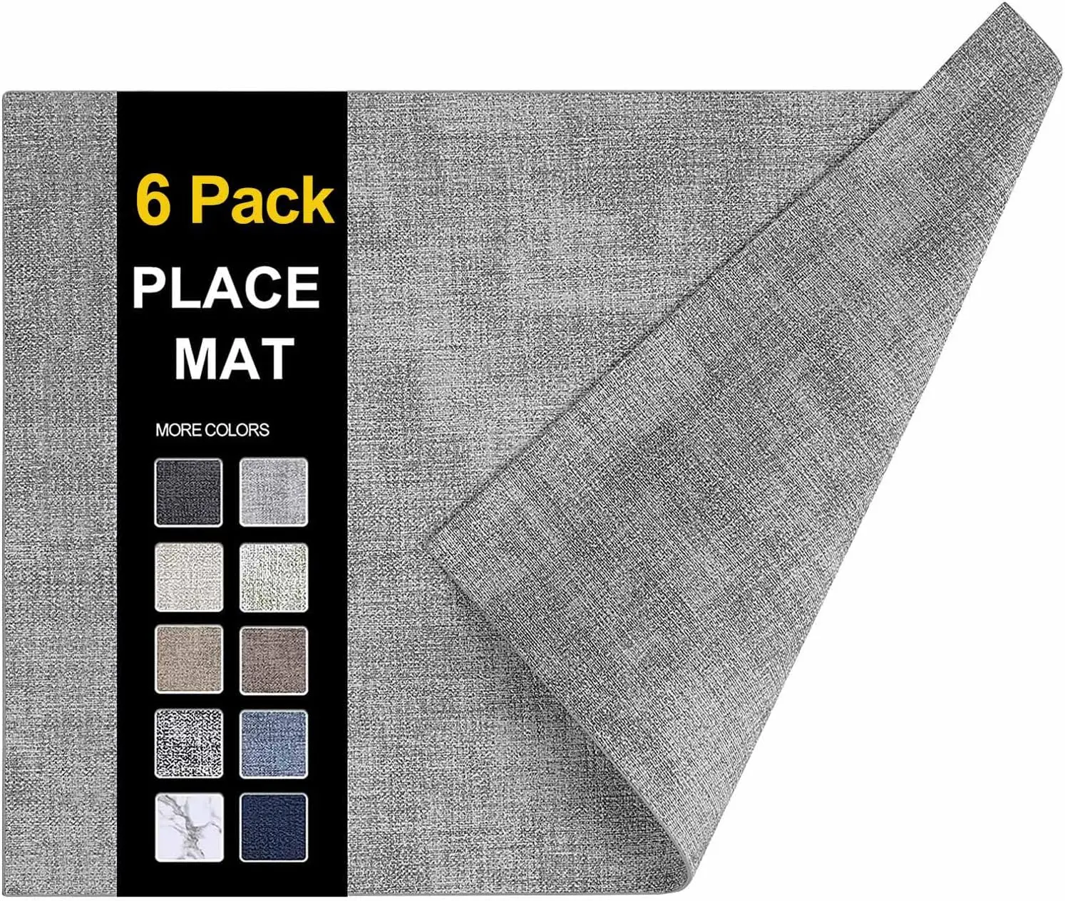 

Faux Leather Heat Resistant Placemats 6 Pack, Waterproof PU Dining Mats, Easy Clean, Light Grey