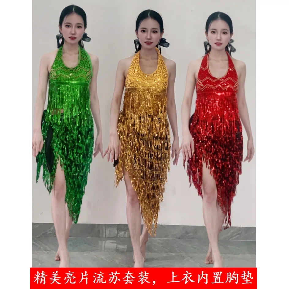 Neue Bauchtanz Performance Kostüm Pailletten Dancewear Jazz Dance Performance Kostüm Fringe Uniform Bühne Leistung Set