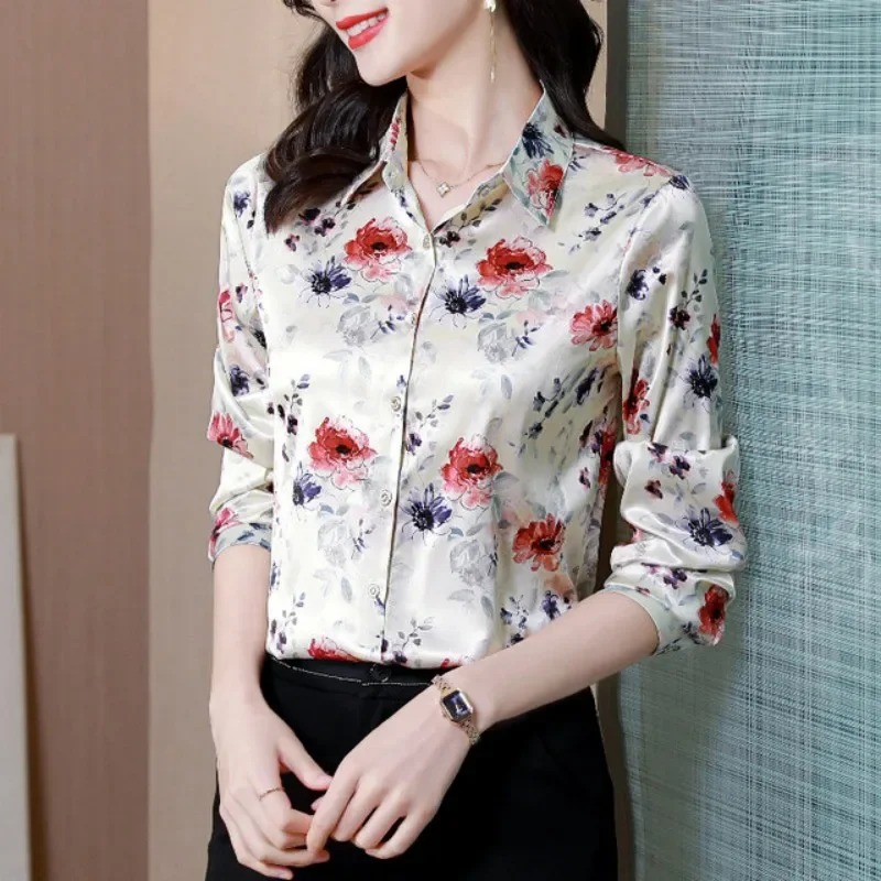 2025 New Autumn Women Satin Shirt Fashion Tops Long Sleeve Blouse Vintage Women's Elegant Blouses OL Womens Tops Female Clothing