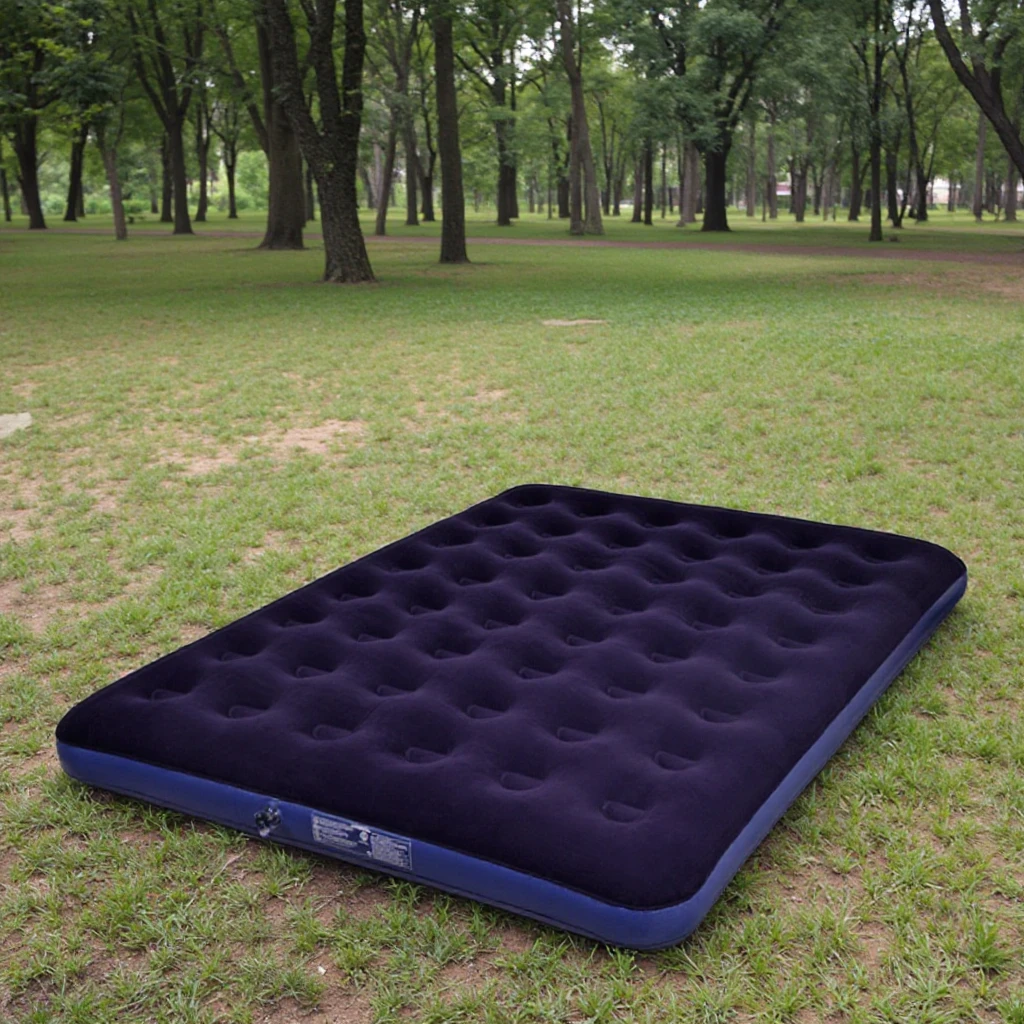

Portable PVC Inflatable Bed for Camping Foldable and Flocked Surface for Bedroom or Outdoor Sleeping Without Pump