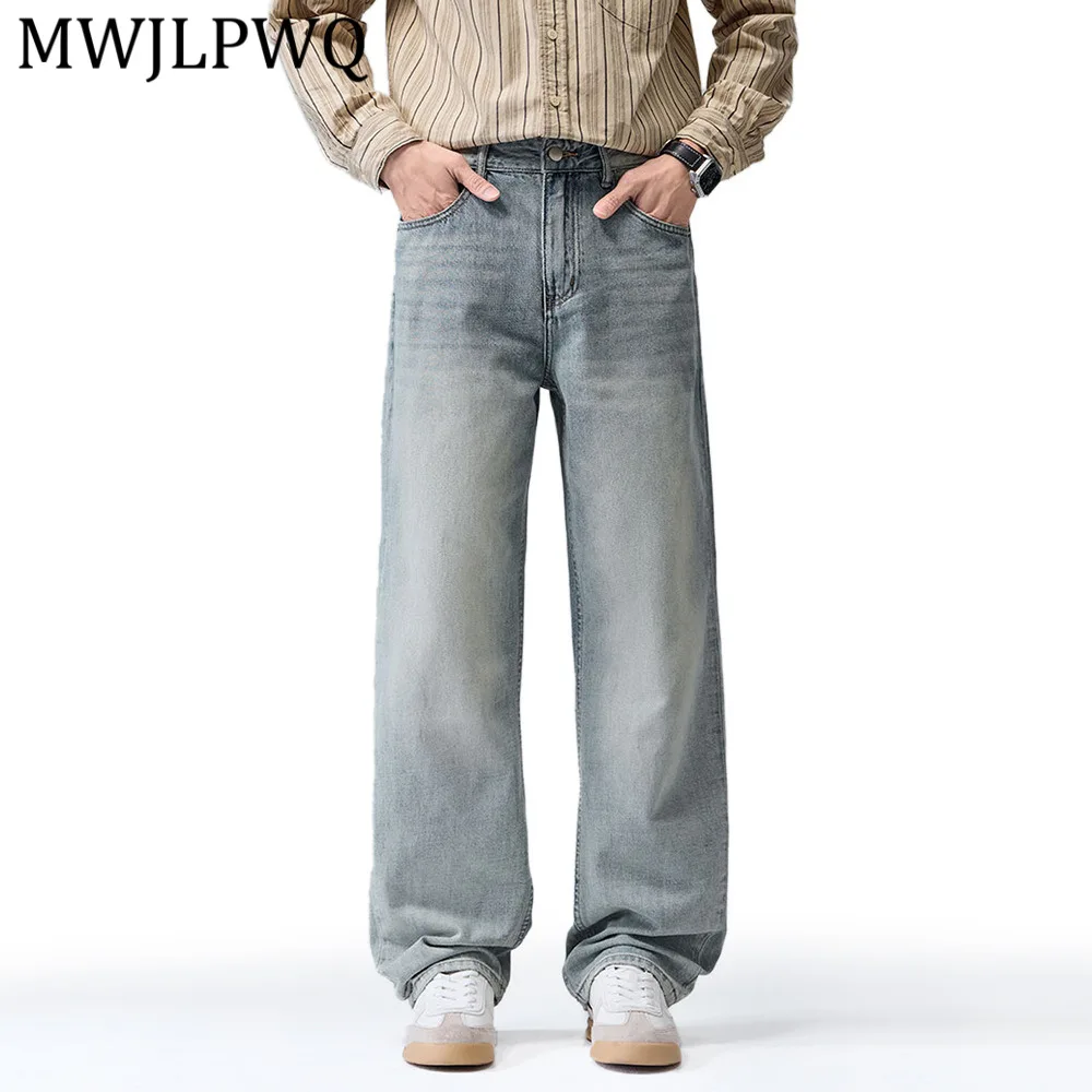 

MWJLPWQ American Retro Loose Straight Jeans For Men Vibe Trendy Basic Style Washed Distressed Wide-Leg Pants 2026 Autumn 16043
