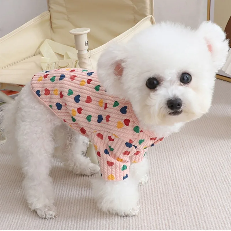 Cute Sweet Love Striped Pet Dog Clothes Vest Snap Cardigan maglione Teddy Bichon autunno Warm Winter Puppy Clothes Dog Jackets Coat