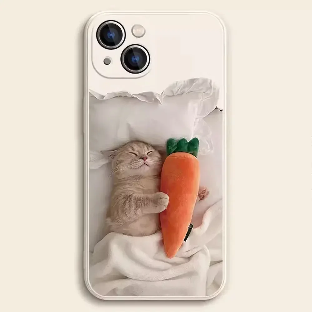 Cute Cartoon Cat Couple Phone Case for IPhone 13 16 15 11 12 14 Pro MAX Mini XS X  14 Plus Lovers Paired Soft Cover Shell