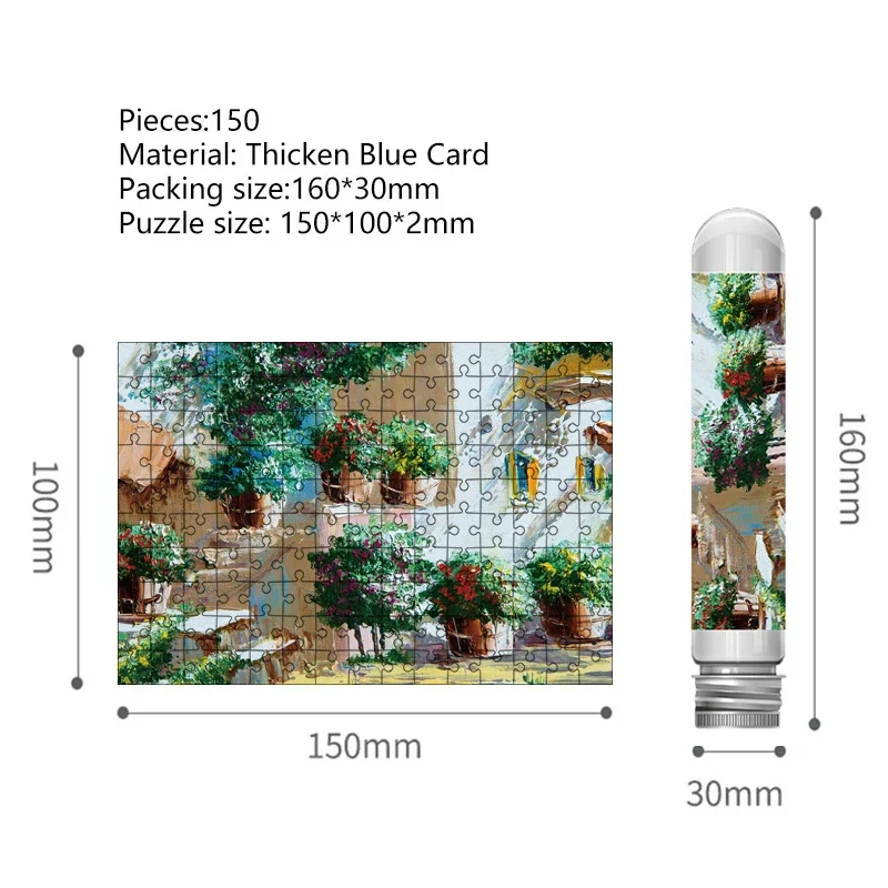 Mini Puzzle dans un Tube à Essai, 150 Pièces, Jouet de Décompression, Coin de Rue Tranquille, Décoration Familiale