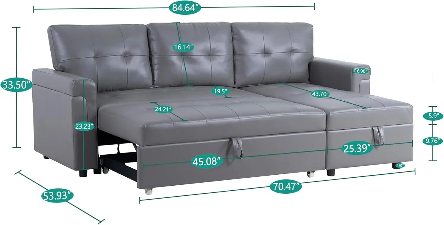 

Sofa Sleeper with Storage Chaise, Pull-Out Couch with Storage, Sectional Sofa Bed, L-Shaped Reversible Sleeper Sofa with Storage