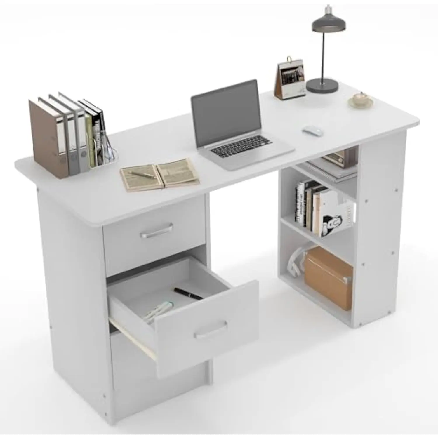 

Computer Desk with Drawers,Standing Desk with Storage Racks,Writing Desk for Home Office or Bedroom (White)