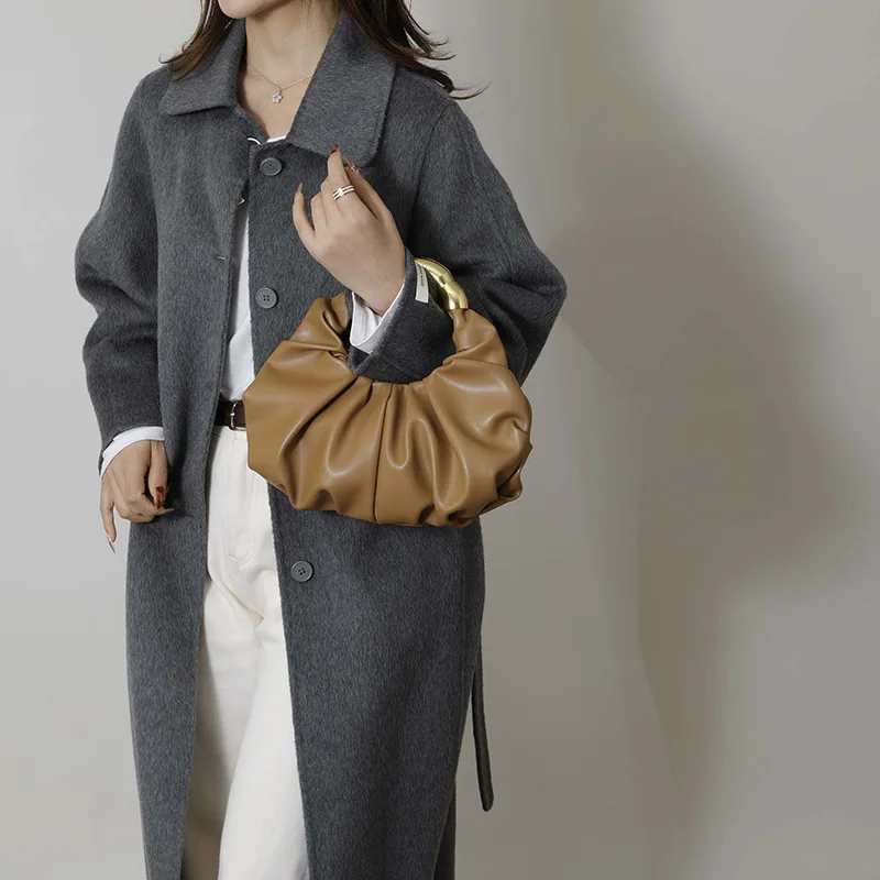 

Luxury Black Ruched Cloud Clutch Bag with Gold Bamboo Handle, Soft Faux Leather Evening Handbag for Women, Elegant Party Purse