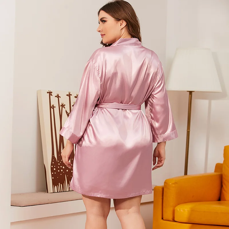 Women Sexy Silk Robe With Belt Short Satin Plus Size Kimono Robe Bridesmaid Party Dressing Gown Sleepwear Bathrobe