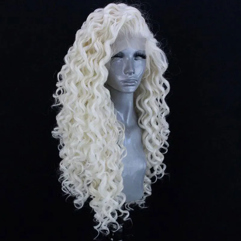 Bombshell Synthetic Lace Front Wig White Loose Kinky Curly Heat Resistant Fiber Hair Natural Hairlin Free Parting For Women Wigs