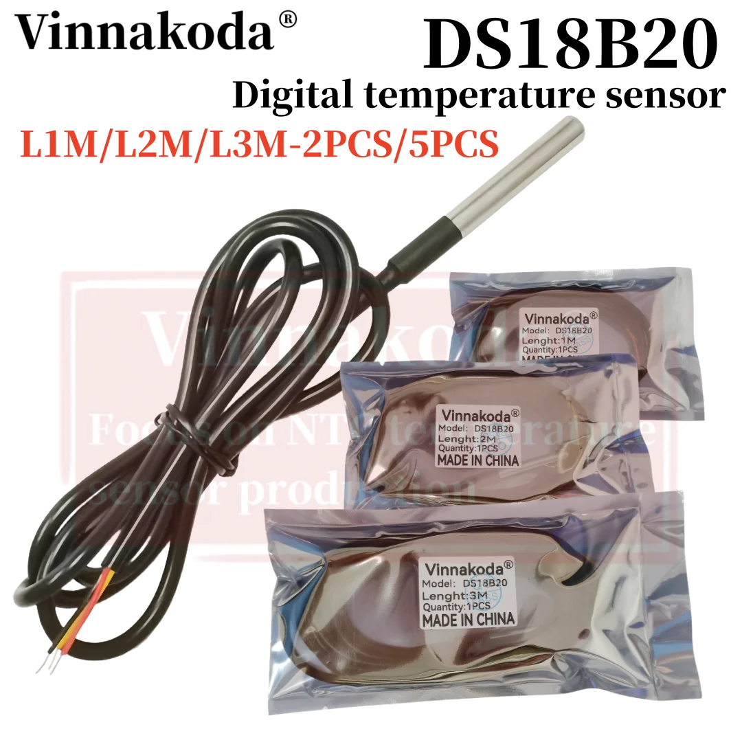 

2/5PCS DS18B20 temperature probe temperature sensor 1M 2M 3M DS1820 Stainless steel package Waterproof 18B20 100cm 200cm