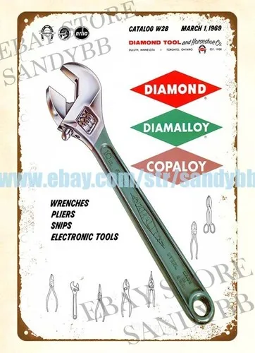 1969 Diamond Tool Horseshoe Co wrench Duluth Minnesota metal tin sign retro tins