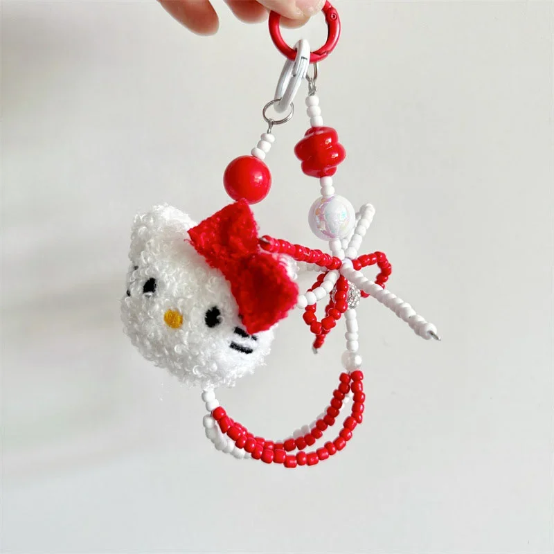 New Sanrio Hello Kitty Summer Doll Toy Pendant Keychain Kawaii Women Mobile Phone Hanging Chain Anime Children Bags Keyring Gift