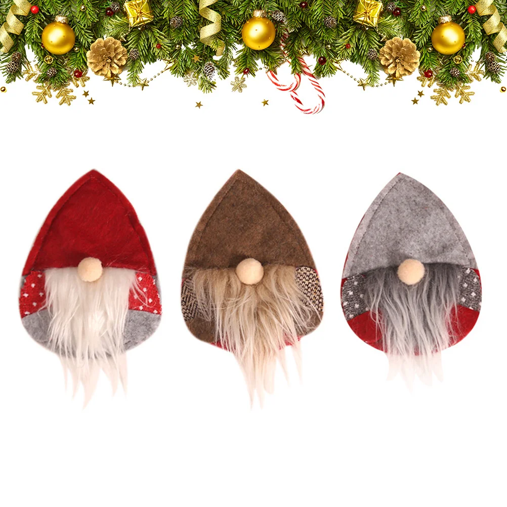 

3 Pcs Serving Utensils Cutlery Set Xmas Spoons Bag Wine Bottle Cover Silverware Holder Pouch Christmas Pocket Elder