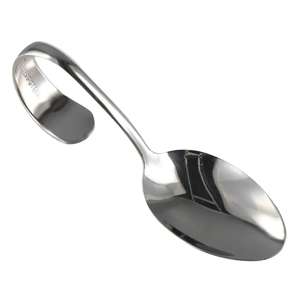 Stainless Steel Curved Handle Spoon Comfortable Grip Rustproof Arc Soup Spoon Safe Portable Dessert Spoons Baby