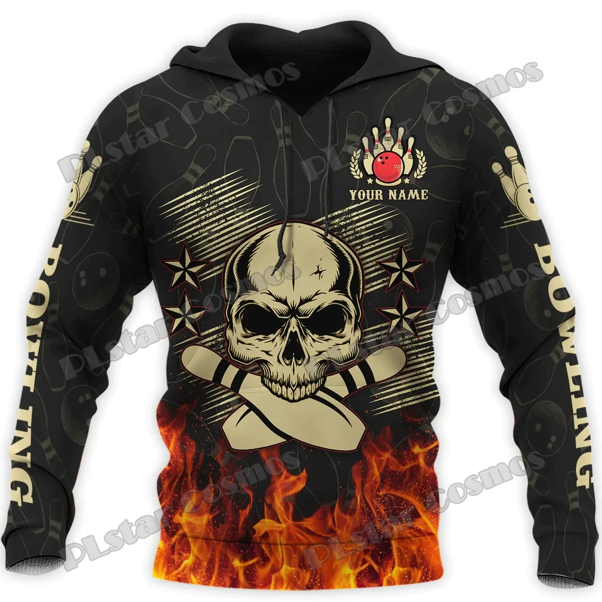 

Custom Name Bowling skull 3D Printed Mens Hoodie & Sweatshirt autumn Unisex Casual zipper Pullover For Bowling Player Gift DK567