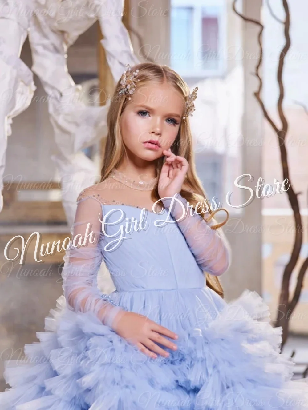 Flower Girl Dresses for Wedding Layered Floor Length Baby Girl Birthday Gown for Photoshoot First Communion Gowns Customized