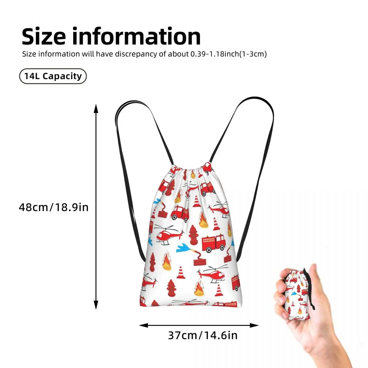 Red Transport Fire Truck Engine Brigade Drawstring Backpack Sports Gym Bag Lightweight Storage Drawstring Bag for Men Women