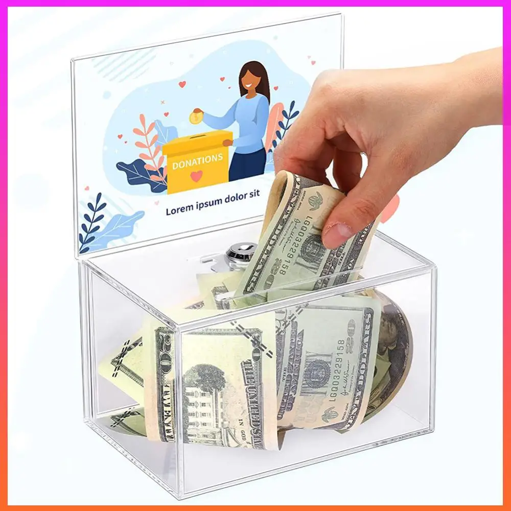 صندوق اقتراحات أكريليك مع قفل وحامل علامة صندوق السحب من الورق المقوى صندوق الاقتراع الشفاف لاقتراحات الاقتراع الخيرية للتصويت #1