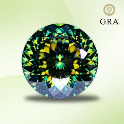 Moissanite diamante colore primario giallo verde forma rotonda 100 taglio sfaccettato gioielli con pietre preziose coltivate in laboratorio con rapporto GRA