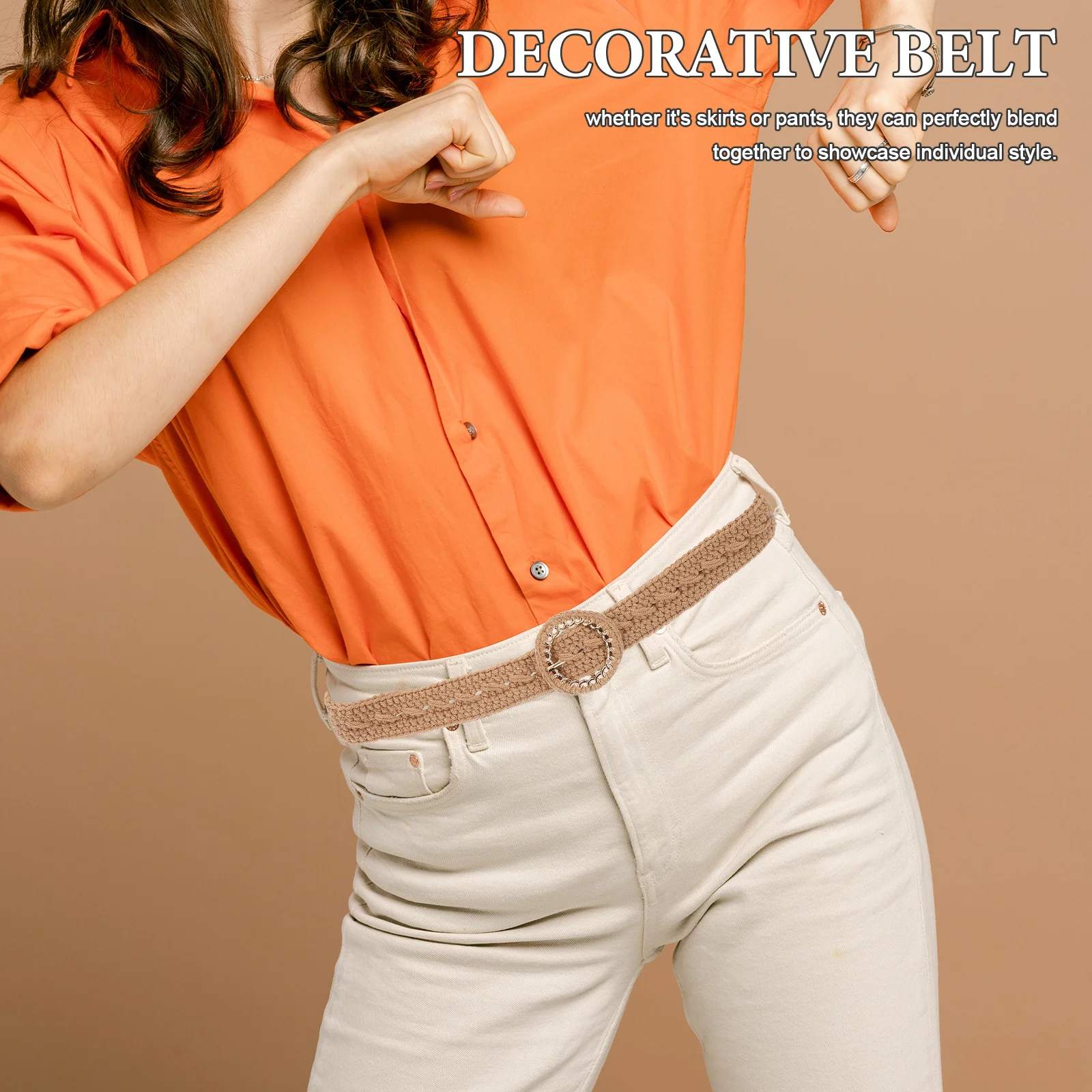 

Knitted Waist For Women: Braided Rope Belt With Round Buckle Comfortable Fit For Dresses Skirts Pants Boho Tassel