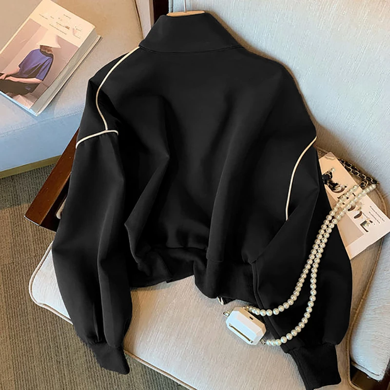 Women Spring Auutmn Baseball Sweatshirts 2023 New Korean Sports Patchwork Short Jacket 2023 New Tops Lady Fashion Zipper Coats