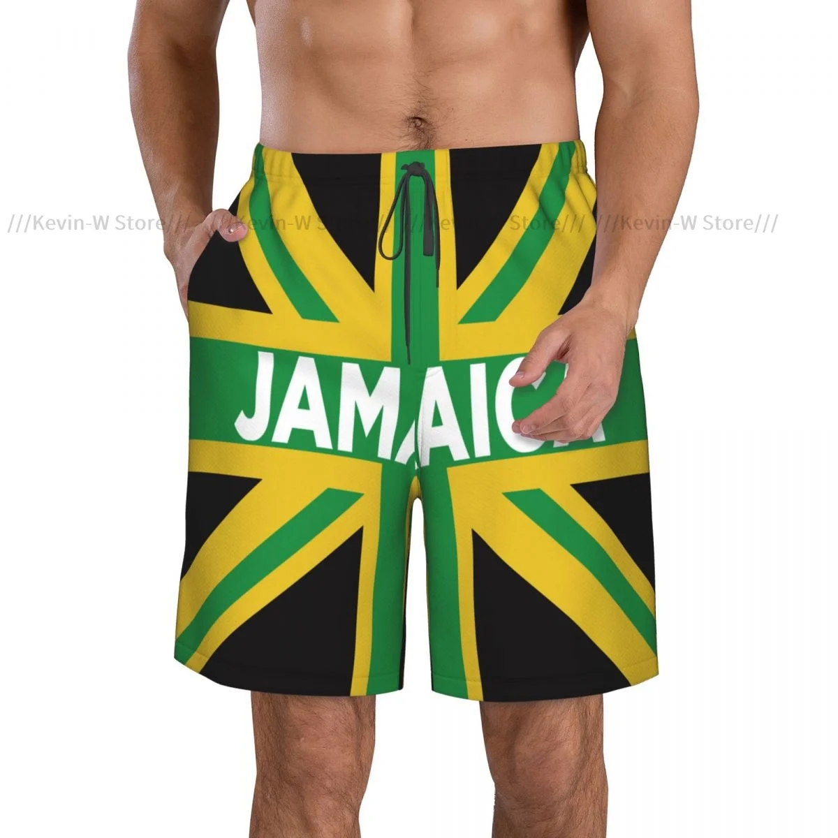 Summer Men's Swimwear Shorts Jamaican Flag Beachwear Swim Trunks Men Swimsuit