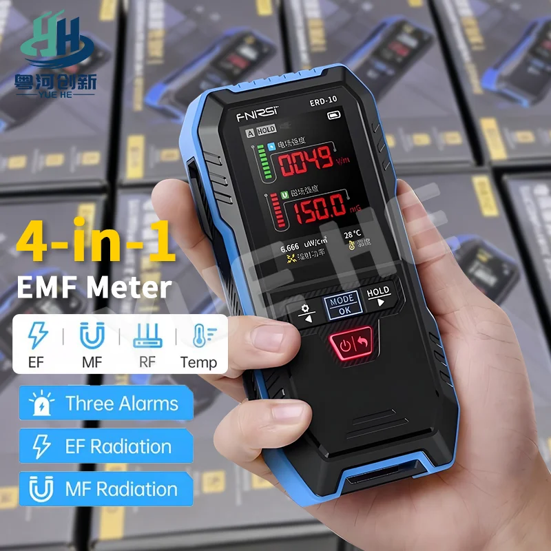 

FNIRSI ERD-10 4-в-1 Детектор электромагнитного излучения Монитор температуры силы электрического и магнитного поля RF Power