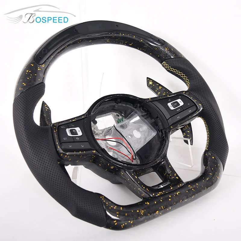 Car Steering Wheel For VW Gti MK6 MK7 Golf6 Golf 7 Passat Gloss Carbon Fiber Perforated Leather LED