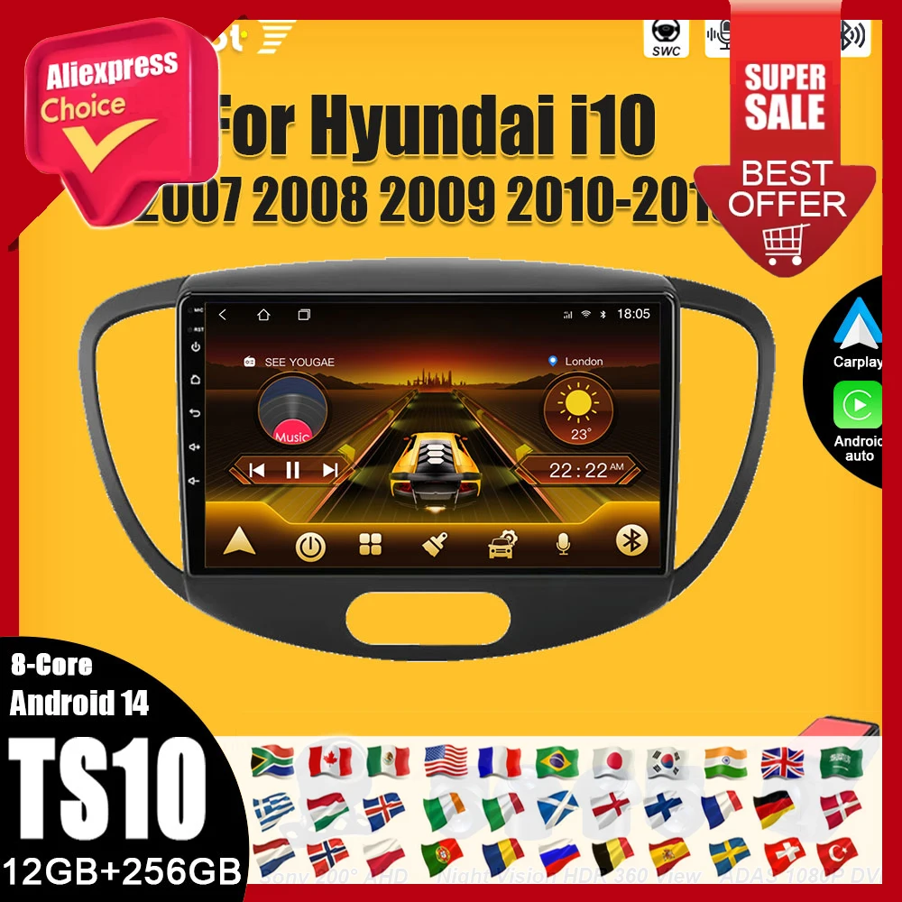 

Android 15 For Hyundai i10 2007 2008 2009 2010-2013 Car Radio Carplay Wireless Android Auto 8 Core RDS Wifi 5G Bluetooth DSP