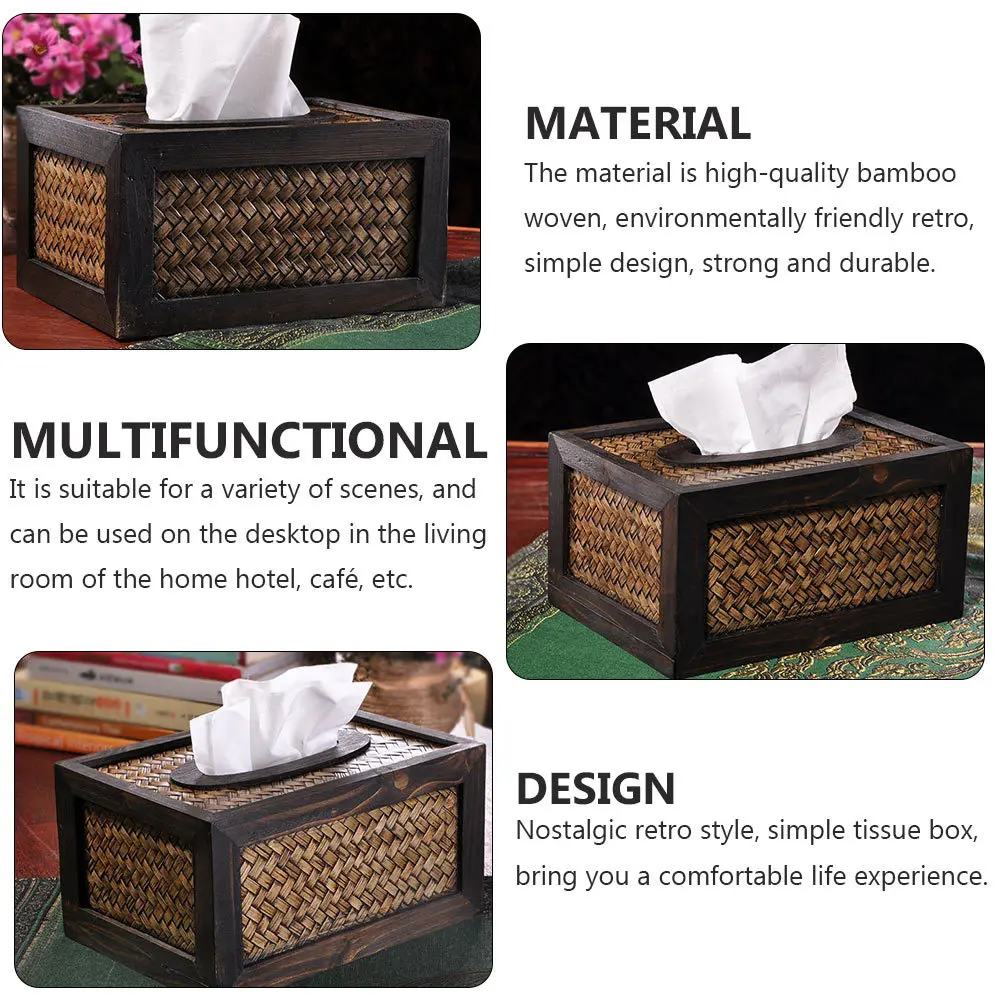 

1pc Bamboo Woven Tissue Box Handmade Retro Napkin Holder For Living Room Hotel Café Decor Vintage Paper Towel Case Home