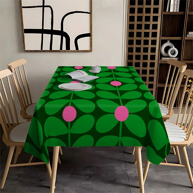 One vintage futuristic green floral tablecloth - stylish modern design with pink accentszyc