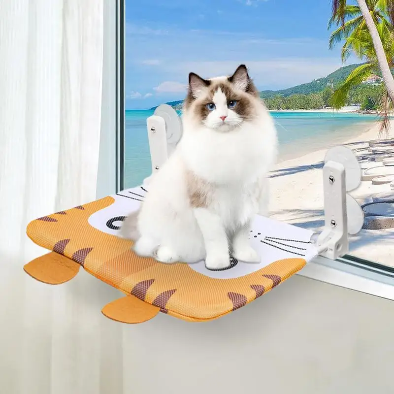 Cat Suction Cup Window Seat Cartoon Cat Hammock With Suction Cup Detachable Design Safety Cat Shelves For Glass Window Glass