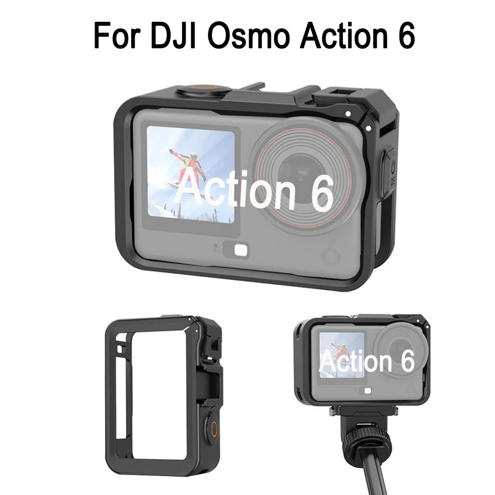 PULUZ Kunststoff-Erweiterungsrahmen für DJI Osmo Action 6, Action6 Kamerakäfig, Kaltschuh-Vertikal-Horizontal-Adapterhalterung