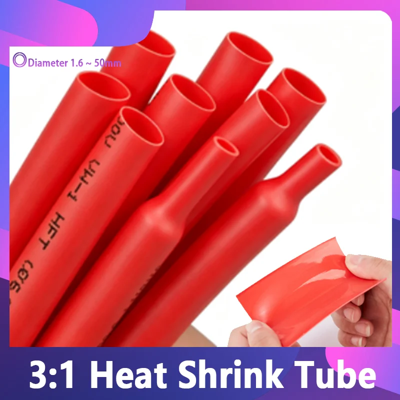 1-10m Red 3:1 Heat Shrink Tube 1.6 ~ 50mm Polyolefin Shrinkable Tubing Adhesive Lined Insulated Dual Wall With Glue Cable Sleeve