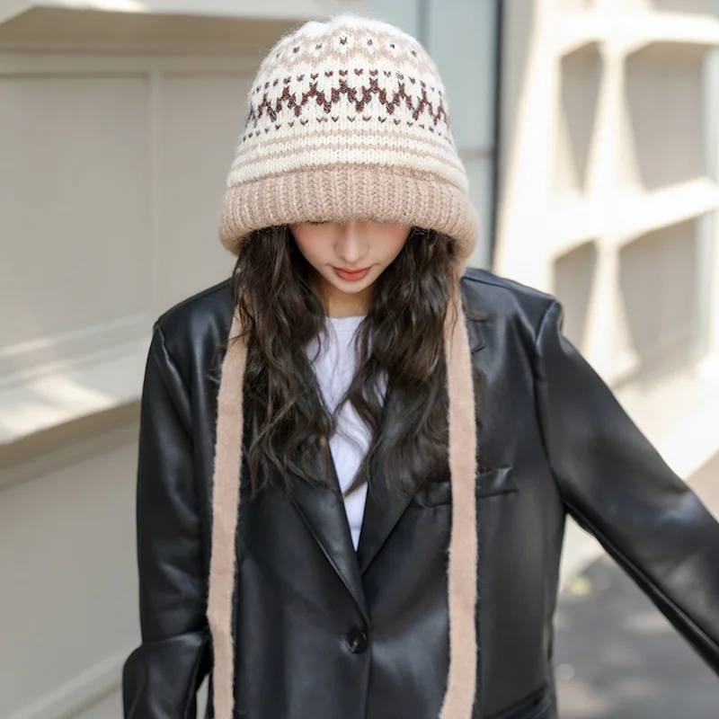 

Модные женские шапки Skullies и шапочки в этническом стиле, лоскутная вязаная шапка, утепленные теплые шапки, осень-зима