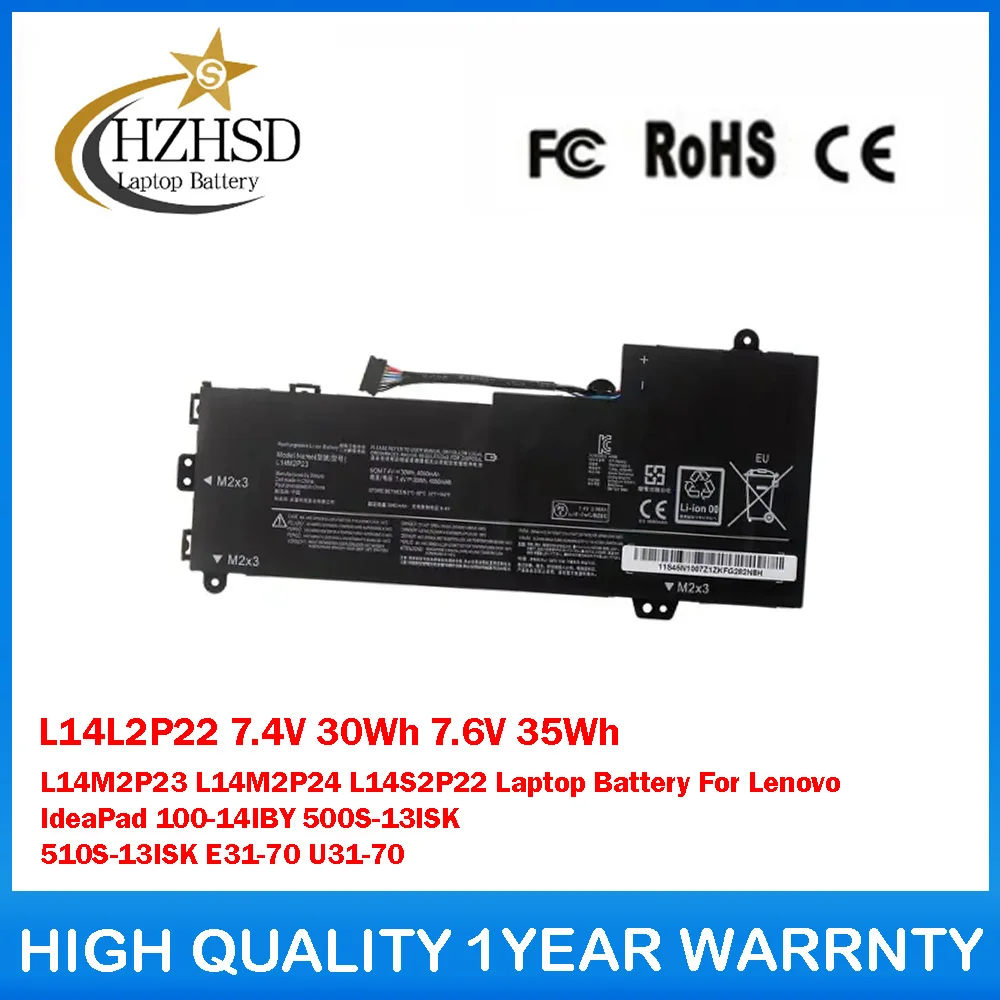 

L14L2P22 7.4V 30Wh 7.6V 35Wh L14M2P23 L14M2P24 L14S2P22 Laptop Battery For Lenovo IdeaPad 100-14IBY 500S-13ISK 510S-13ISK E31-70