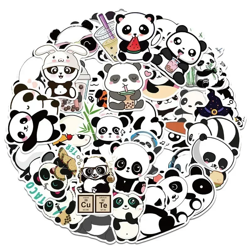 Pegatinas de Panda de dibujos animados para niños, pegatinas de papelería para estudiantes, impermeables, reutilizables, 50 piezas