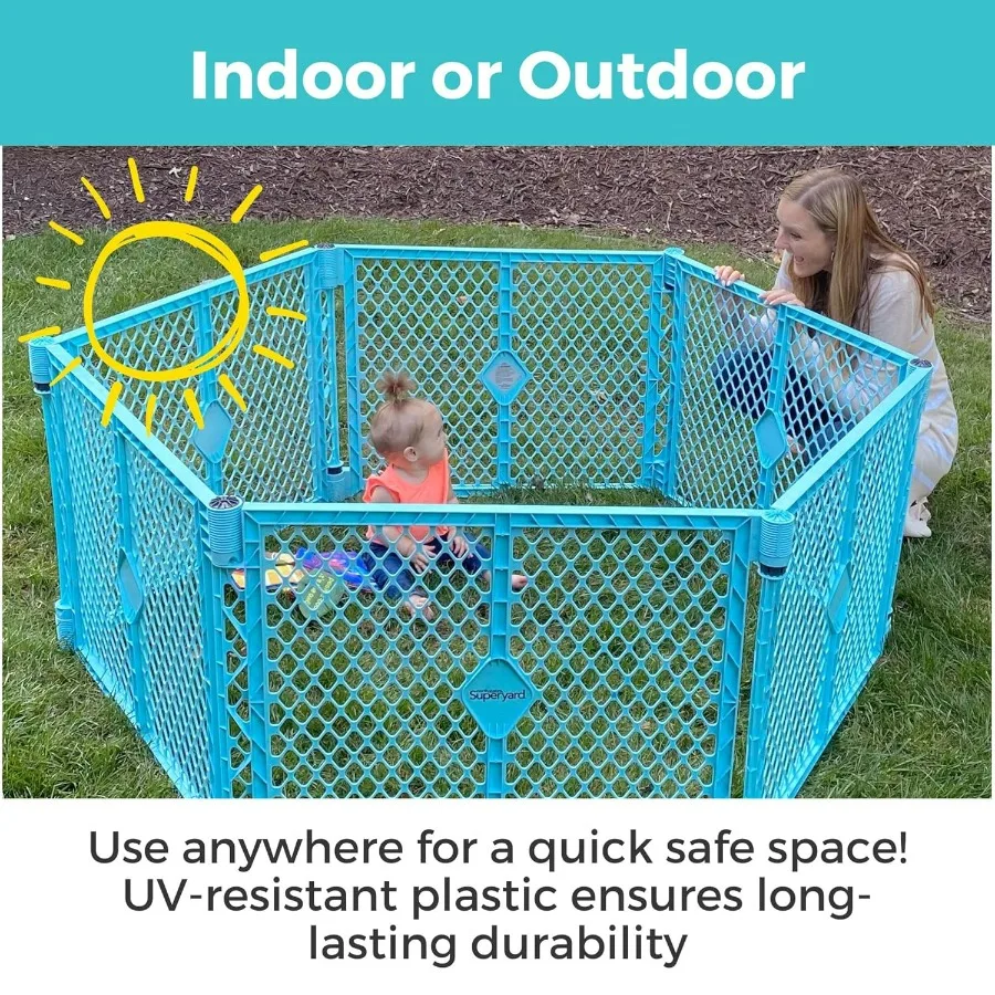 Patio de juegos para bebés Superyard: parque infantil independiente de 6 paneles para uso en interiores o exteriores que incluye hasta 18,5 pies cuadrados y 26 pulgadas