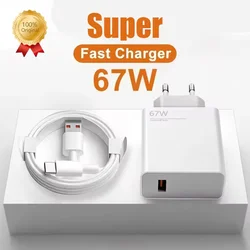 67W GaN USB Charger Fast Charging High Speed Quick Charger Mobile Phone Charger Type C Cable for Iphone Huawei Xiaomi 14 Samsung