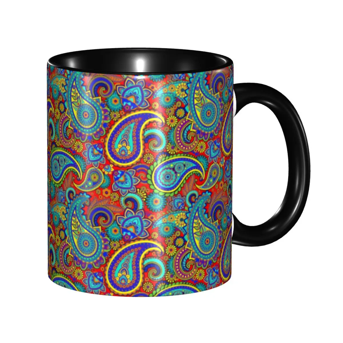 Custom Colorful Retro Paisley Pattern Mugs DIY Boho Bohemian Floral Art Ceramic Tea Milk Coffee Cup