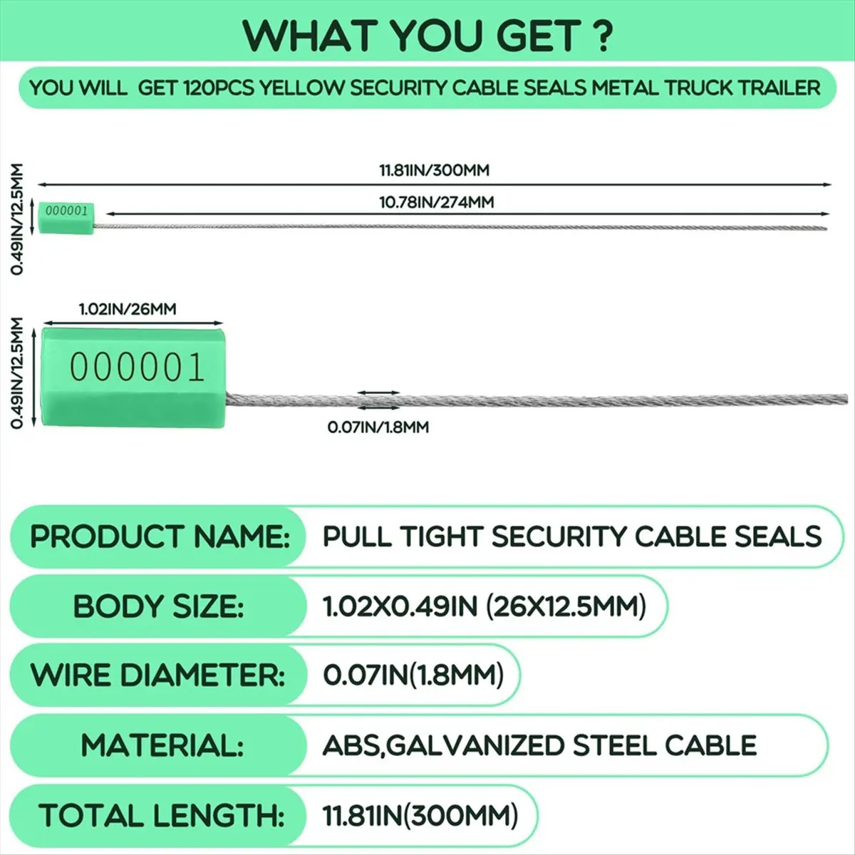 

ABNH 120: стальные кабельные уплотнения, металлические защитные уплотнения, пронумерованные металлические уплотнения для прицепа грузовика, защитные бирки, бирки с защитой от несанкционированного доступа, зеленые