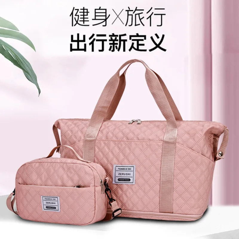 women's-large-capacity-travel-bag-set-quilted-gym-duffel-bags-with-toiletry-pouch-dry-wet-separation-weekend-overnight-handbag