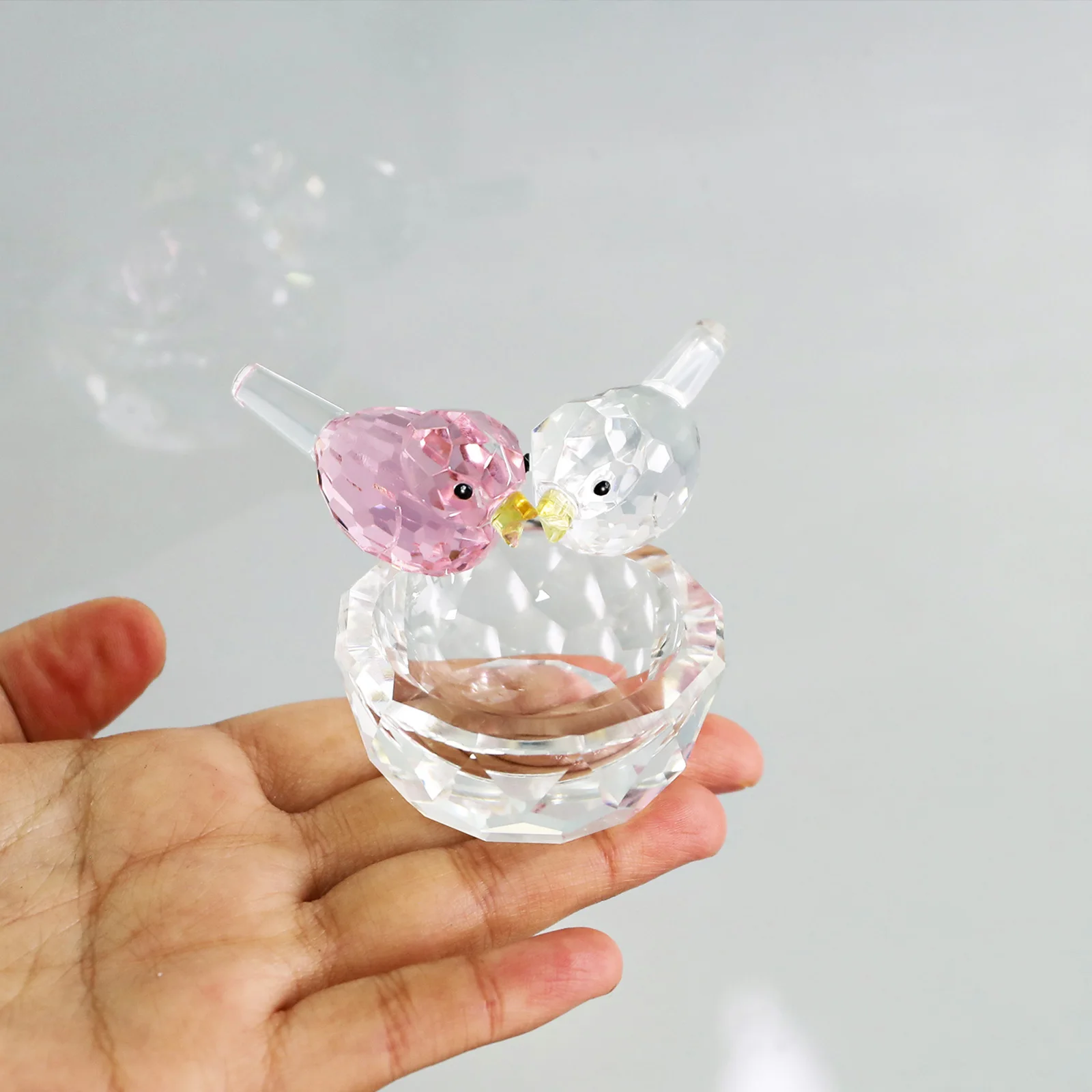 Color Crystal Birds On The Bowl Figurine Collectible Art Glass Animal Ornament Table Wedding Home Decor Gift