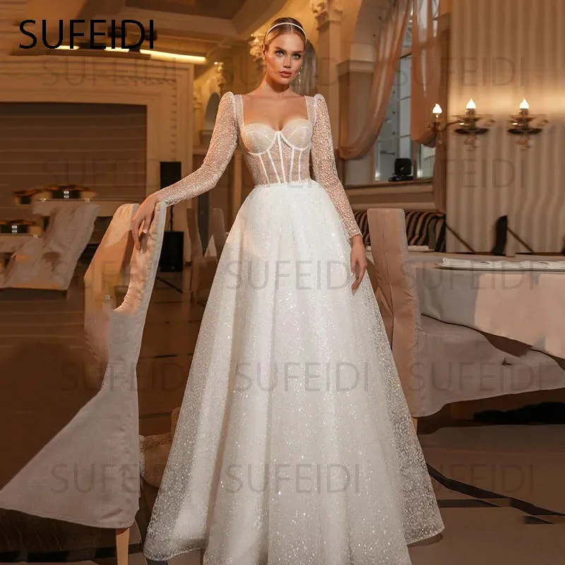 Princess Wedding Dress Shiny Glitter Tulle Sweetheart Bride Dresses Robe De Mariee A Line Wedding Gowns 2024