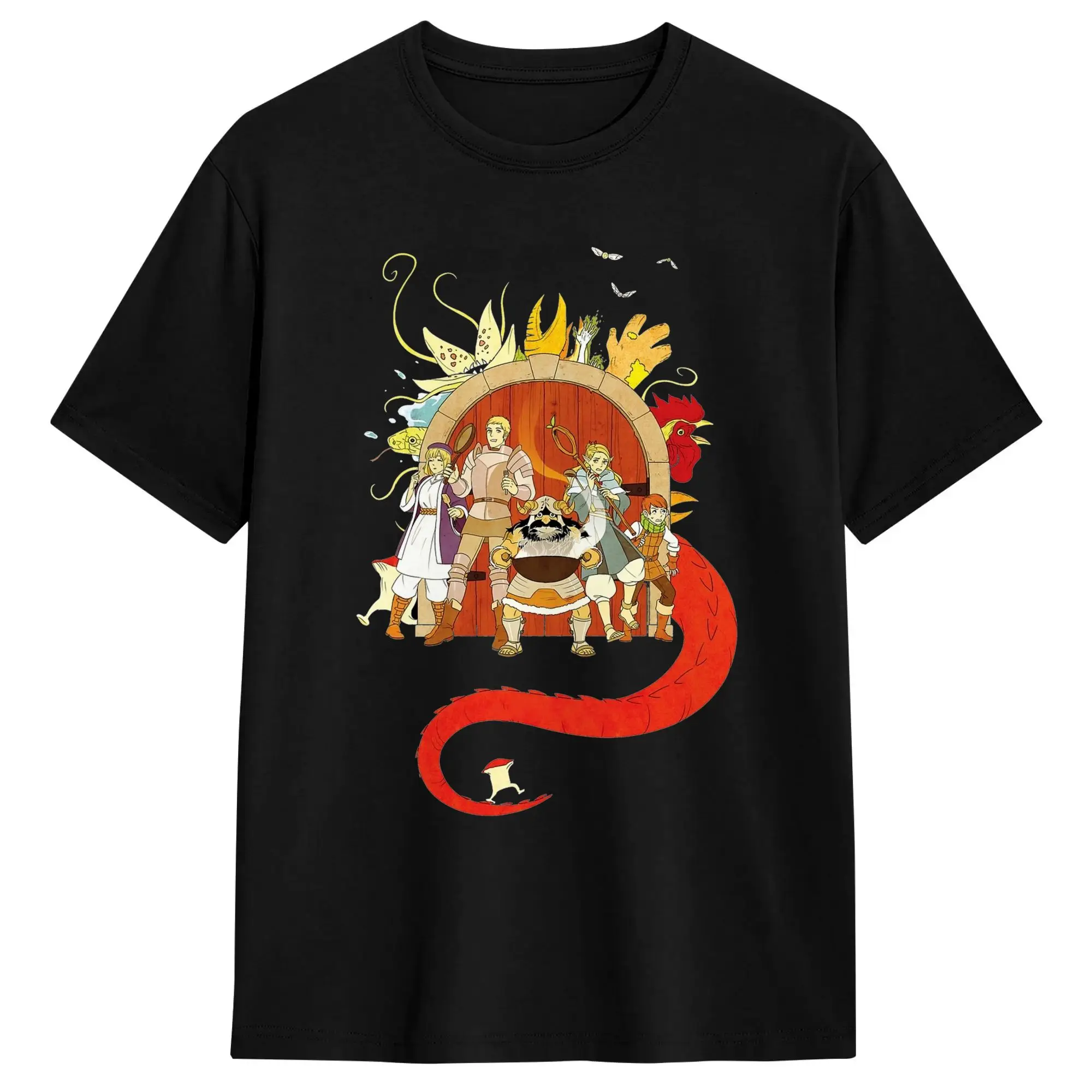 Dungeon Meshi Anime  Marcille Laios T Shirts 100% Cotton T-Shirts Round Neck Delicious In Dungeon Tee Shirt Clothes Unique