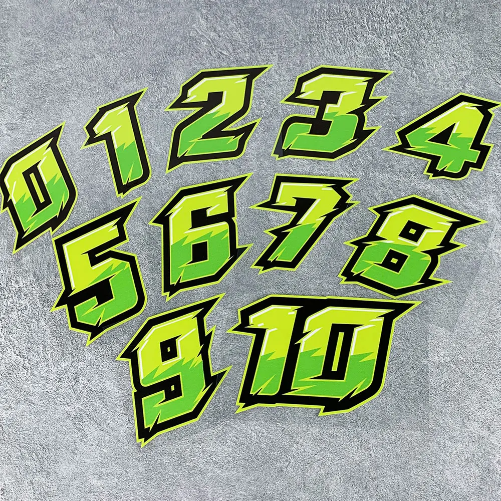 Green Number 012345678910 Motorcycle Stickers for Motorbike Helmet Fuel Tank Fairing Sport Style Vinyl Decals 0 To 9 Decoration