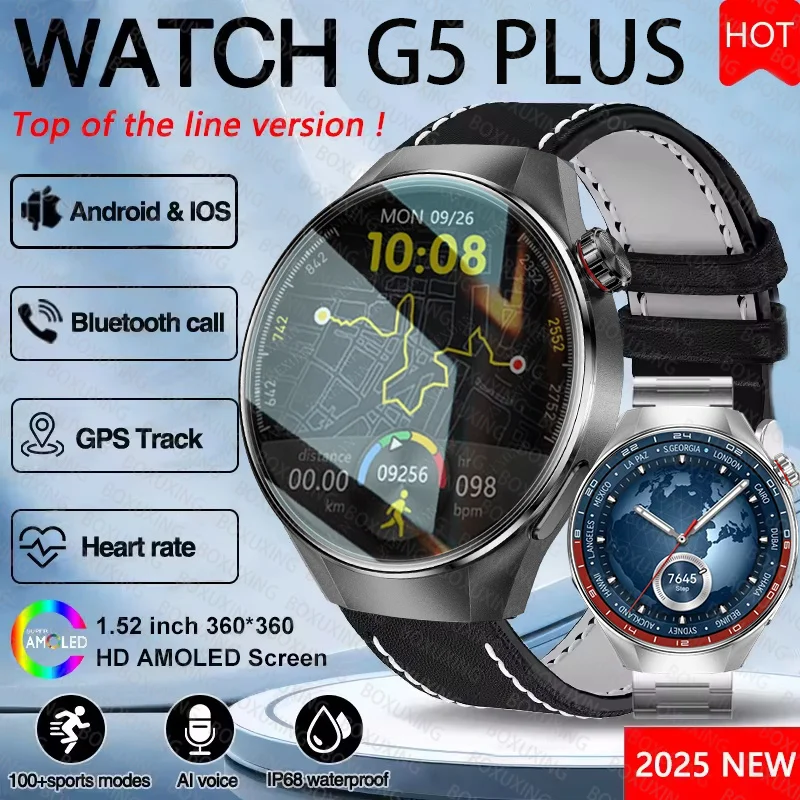 

2025 Новые GT5 PLUS GPS трек Смарт-часы Мужчины 1,75 AMOLED HD Экран Компас Сердечный ритм Водонепроницаемые Bluetooth Вызов Спортивные умные часы