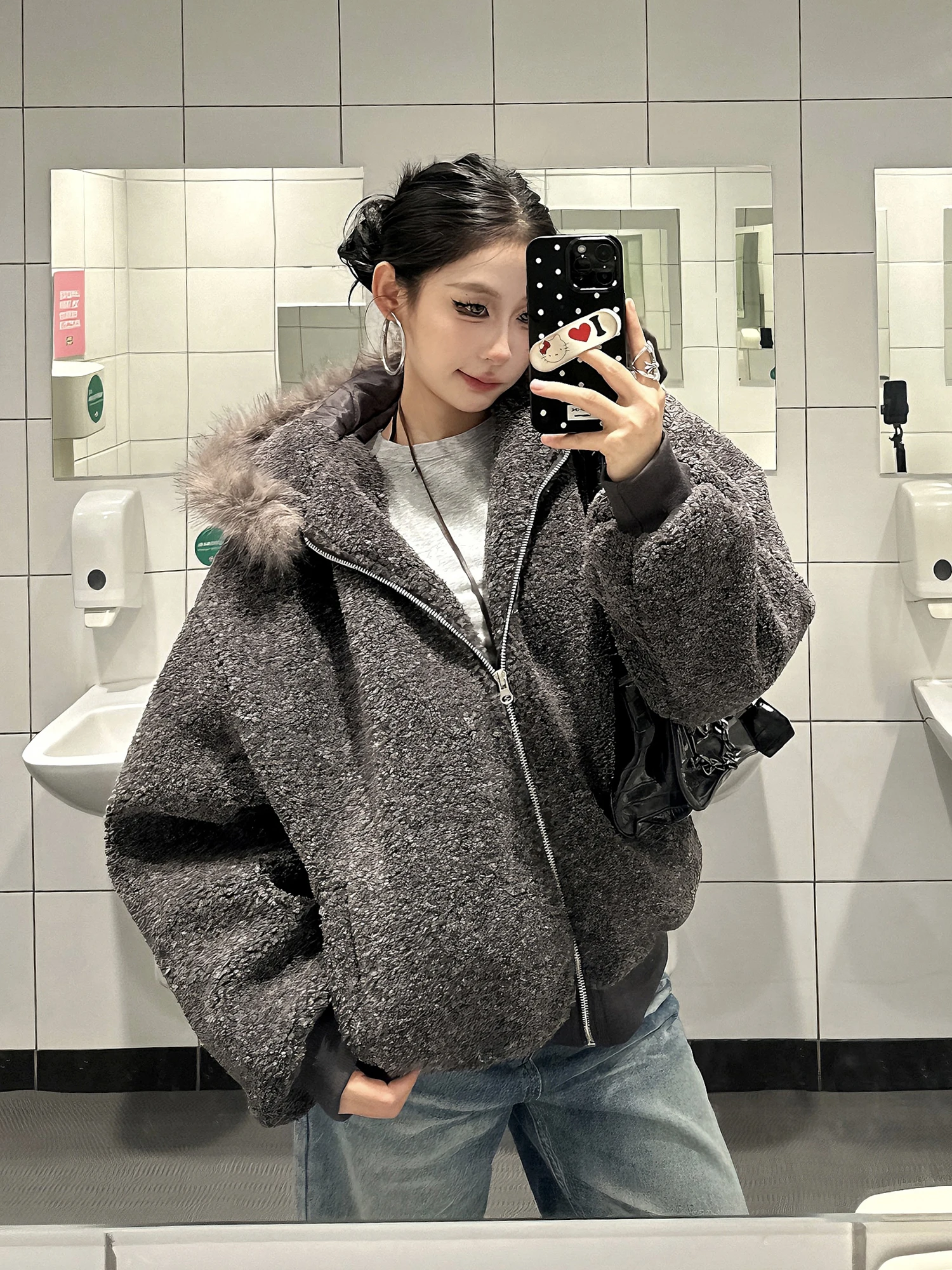 

Американская ретро-парка с капюшоном и воротником из овечьей шерсти, утепленная, свободного кроя, теплая, с длинными рукавами, на молнии