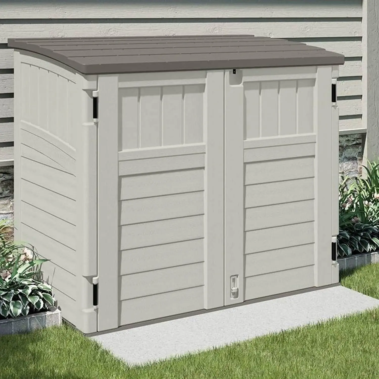 34 Cu Ft Horizontal Outdoor Storage Shed for Garbage Cans & Garden Accessories, Backyard & Patio, Vanilla, Customized - view 5