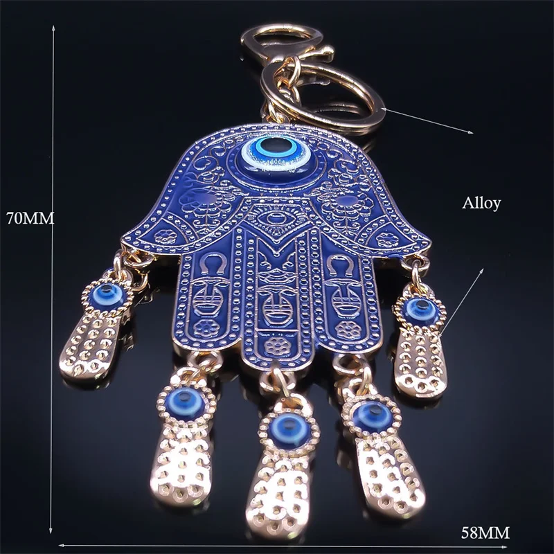 Hamsa Hand Lucky Blue Evil Eye Keychain Alloy Fatima Hands Amulet Car Bag Accessories Tassel Keyring for Women Jewelry KXH729S05